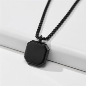 Fashion Frill Valentine Gift For Boyfriend Silver Chain For Men Stainless Steel Square Silver Pendant With Black Leather Bracelet For Men Boys Love Gifts Combo