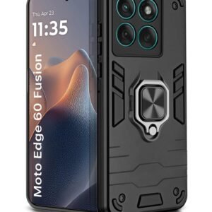 WOW IMAGINE Shock Proof Back Case Mobile Cover for Motorola Moto Edge 60 Fusion | Back Cover Case (Tough Armor | Hybrid PC + TPU | Ring Holder & in-Built Kickstand | Black)