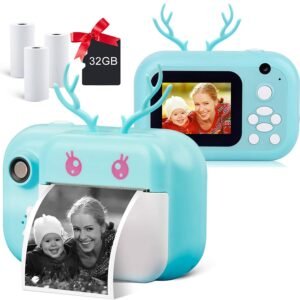 40MP Instant Digital Camera for Kids with Print Paper, Child Video Camcorder & Selfie Camera Toy 2.4 Inch Screen & 32GB TF Card (Sky Blue)