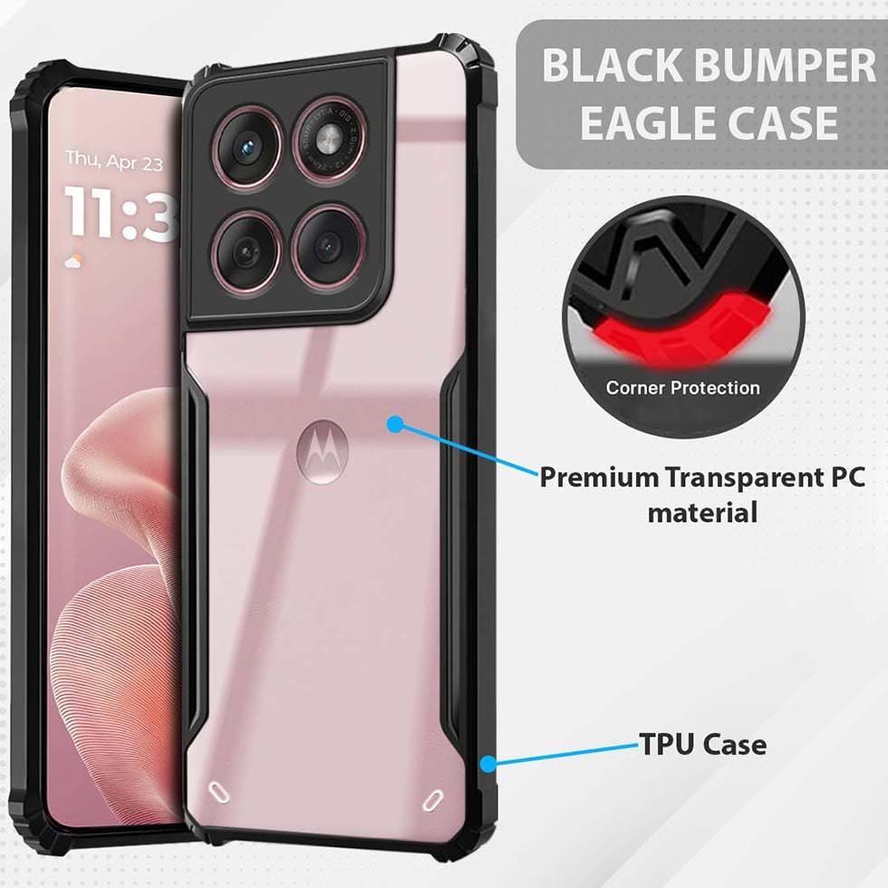 Fashionury Shockproof Crystal Clear Back Cover Case for Motorola Edge 60 Fusion 5G | 360 Degree Protection | Protective Design | Transparent Back Cover Motorola Edge 60 Fusion 5G (Black Bumper) - Image 5