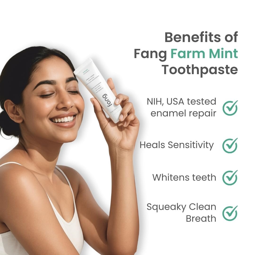 Fang Farm Mint Natural Toothpaste|Fluoride Free Hydroxyapatite|Teeth Whitening|Heals Sensitive Teeth|Fights Cavities,Gum Diseases & Bad Breath|SLS & Chemical Free|Organic, Vegan|120 grams(Pack of 1) - Image 3