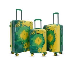 American Traveller TourisGlide Sport Luggage Trolley Bag Set of 3 (PC) Durable Hard Shell for Travel Suitcase with 360° Disk Wheels| TSA Type Lock| Heavy-Duty Lining| Football Splash (3, Green)