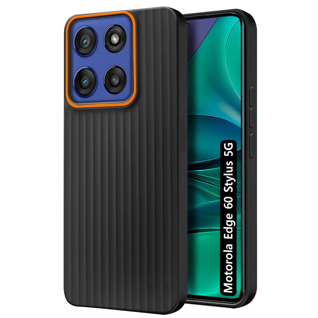 Fashionury Ring Line Beam Design Back Case for Motorola Moto Edge 60 Stylus 5G | Ring Line Camera Protection | Vertical Beam Bump Protection | Rubberised Back Case for Motorola Edge 60 Stylus (Black) - Image 2