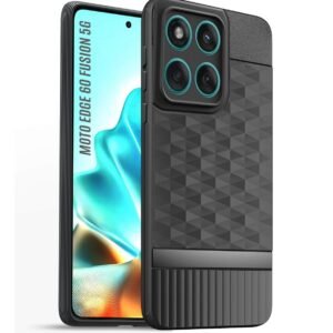 Back Cover for Motorola Moto Edge 60 Fusion 5G Camera Protection 3D Hexa Cube Design Silicone Protective Bumper Case for Motorola Moto Edge 60 Fusion 5G – Black