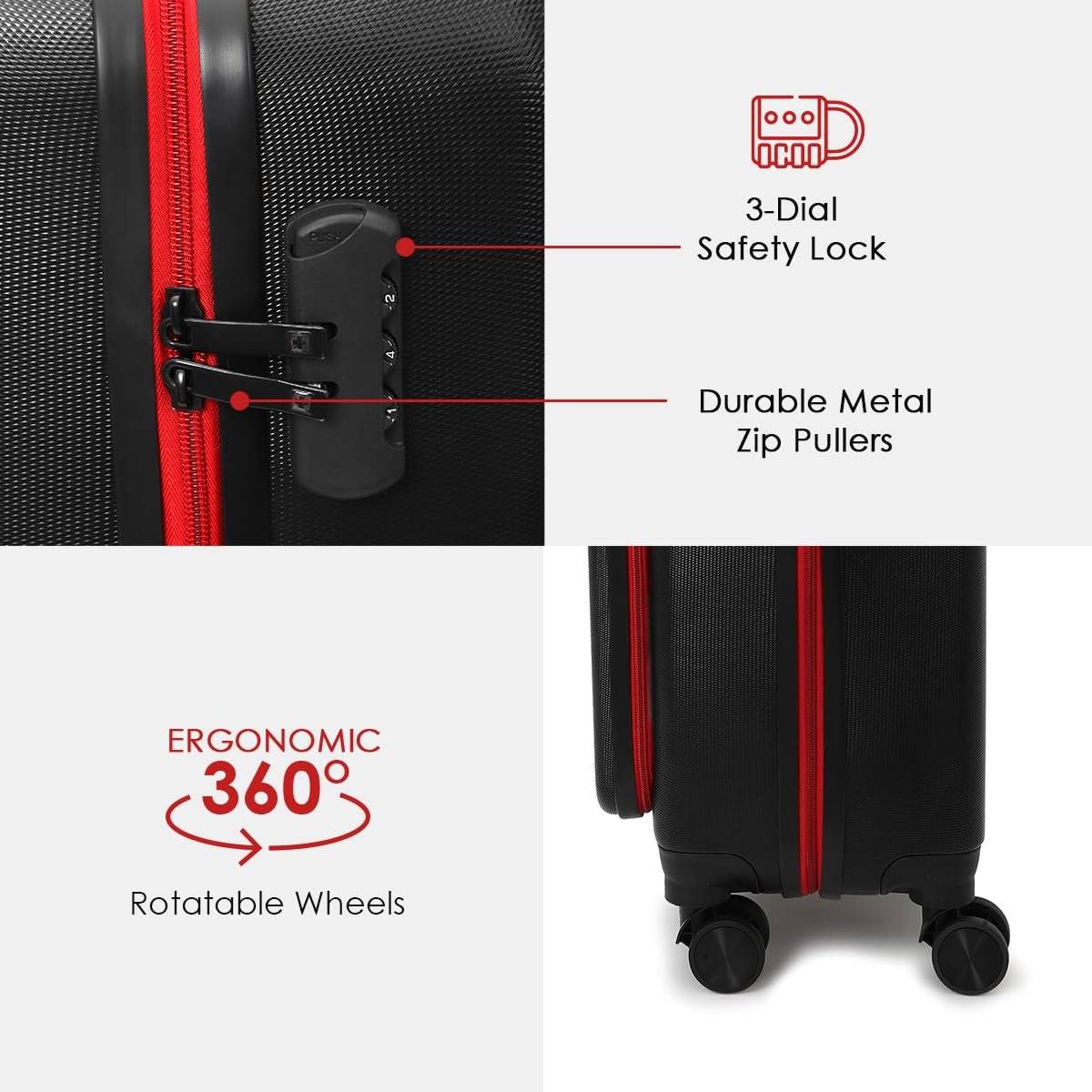 Swiss Military Primus Luggage Bag, Textured Hard-Sided Trolley Bag, Cabin Luggage, Suitcase for Travel, Overnighter Trolley Bags| Durable ABS Body, Ergo 360° Rotatable Wheels, 20 inches, 44L, Black, 1 - Image 4