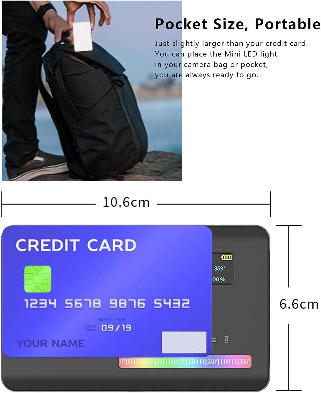 ULANZI VL120 RGB Video Light, Pocket LED On-Camera Light, Built-in 3100mAh Rechargeable Battery, 360 Full Color 20 Light Effects, CRI?95 2500-9000K, Black, (2495) - Image 3