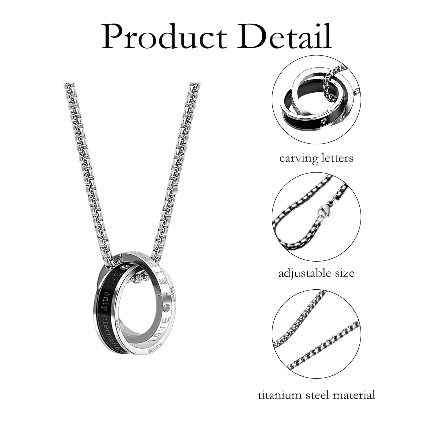 Silver Chain For Man, Anti Tarnish Double-Ring Pendant Necklace, Stylish Accessories For Men, Locket For Men Stylish Suitable For Gift For Valentine'S Day And Anniversaries, Length 60cm - Image 3