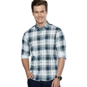 The Indian Garage Co Men’s Cotton Slim Fit Checkered Full Sleeves Cutaway Collar Casual Shirt