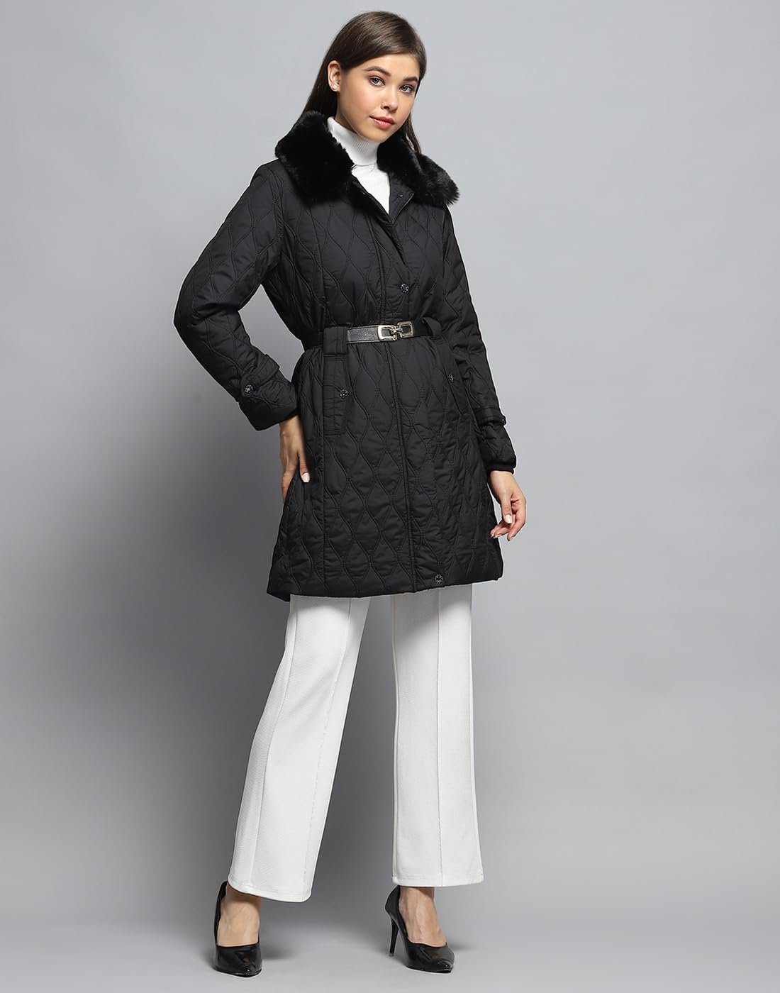 Monte Carlo Womens Self Design Black Collar Neck Full Sleeve Jacket - Image 4