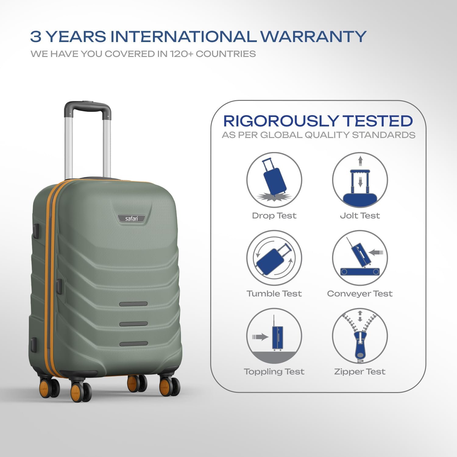 Safari Crescent 8 Wheels Set of 3 (Cabin + Medium + Large) Trolley Bags Hard Case Polycarbonate 360 Degree Wheeling Luggage, Travel Bags, Suitcase for Travel, Trolley Bags for Travel, Thyme Green - Image 5