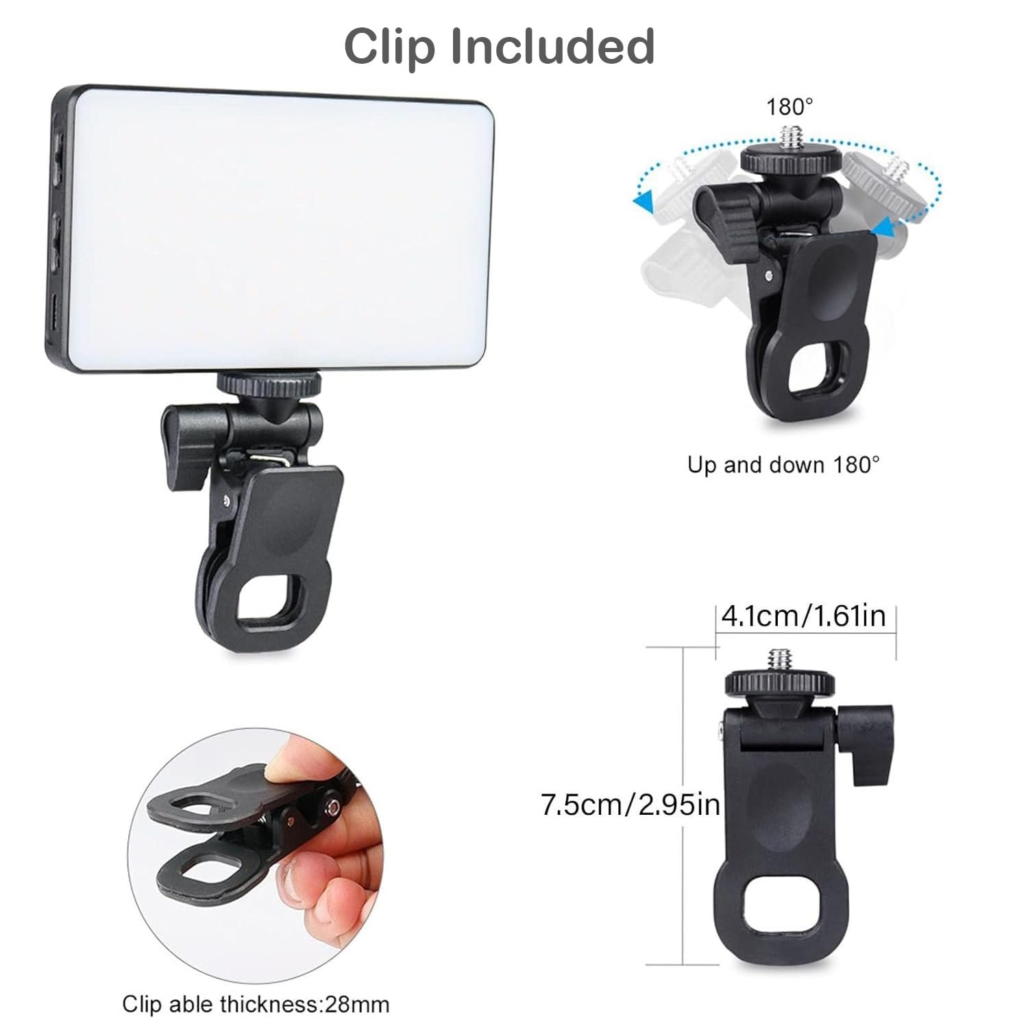 Techzere Portable Selfie Fill Light Video Conference Lighting with Clip & Camera Tripod Adapter Rechargeable 2000mAh, 3 Light Colours & Dimmable. Also Suitable for Product Photography - Image 3
