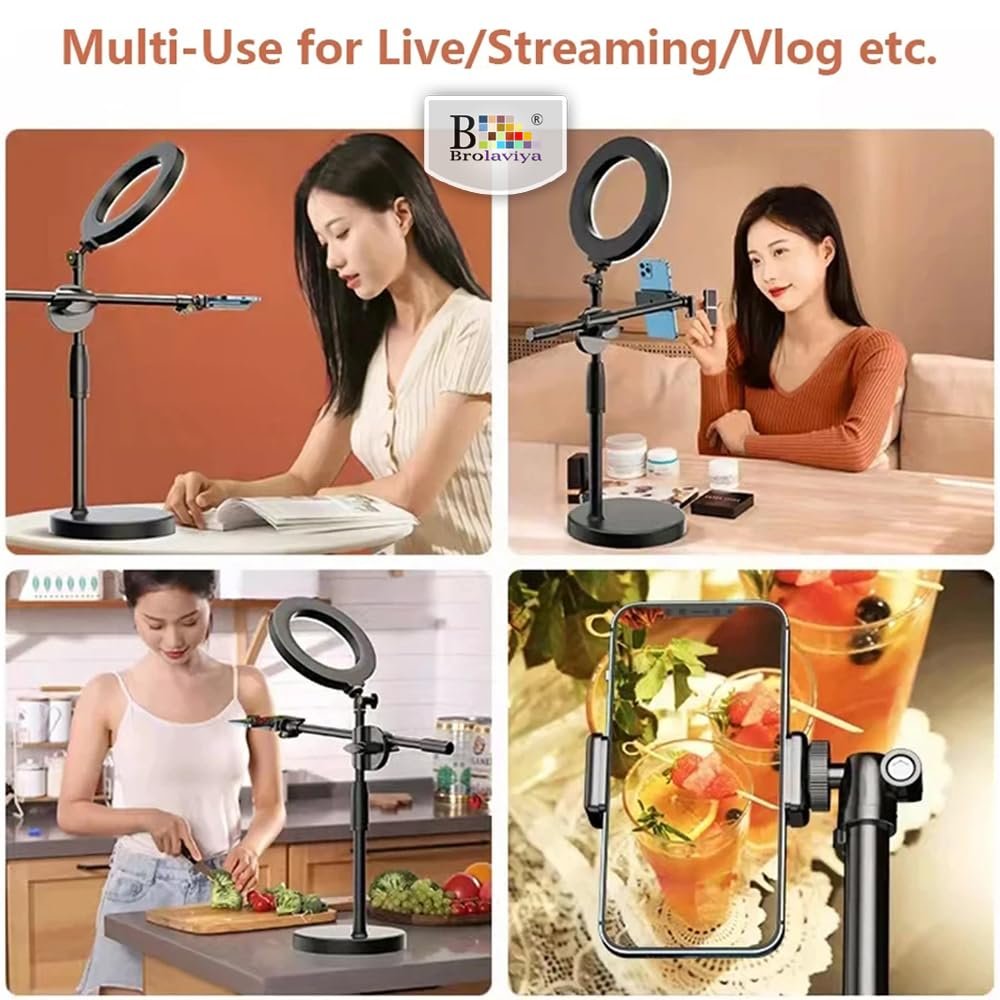 BROLAVIYA Overhead Video Stand with 6-inch Ring Light, Metal Rod,1/4" Ball Head for Camera,Webcam,Gopro, with Mobile Bracket for Overhead Video,Desktop,Bedroom, Office. - Image 2