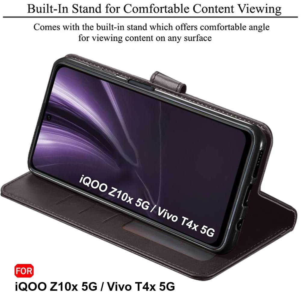 TheGiftKart Flip Back Cover Case for iQOO Z10x 5G / Vivo T4x 5G | Dual-Color Leather Finish | Inbuilt Stand & Pockets | Wallet Style Flip Cover for iQOO Z10x / Vivo T4x (Faux Leather, Coffee & Brown) - Image 4