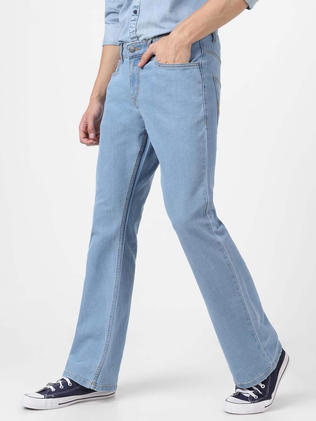 Urbano Fashion Men's Stretch Fit Mid Rise Washed Bootcut Jeans Stretchable - Image 3