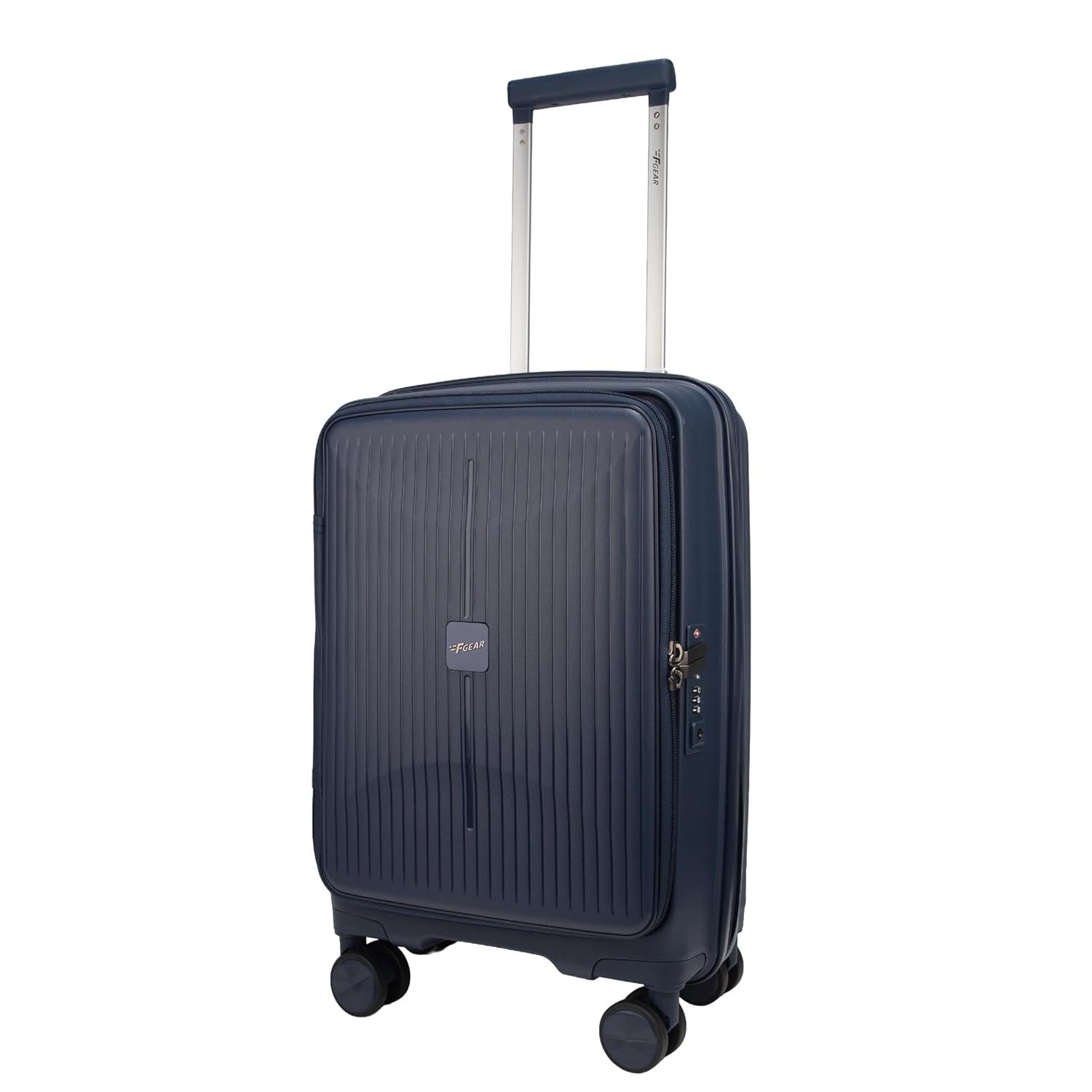 F Gear Myton Navy Cabin Front Opening Hard Luggage | Lightweight Expandable Carry-On Suitcase with 360° Spinner Silent 8-Wheels, Built-in TSA Lock, Anti-Theft Zipper & 3-Level Telescopic Trolley