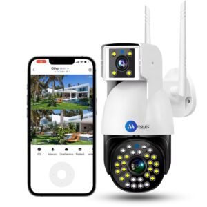 Maizic Smarthome SuperCams 5MP+5MP HD Wi-Fi Dual Lens/Dual Screen Home Security CCTV Camera with Color Night Vision Bullet+360° PTZ Control, Weatherproof Outdoor Camera for Home