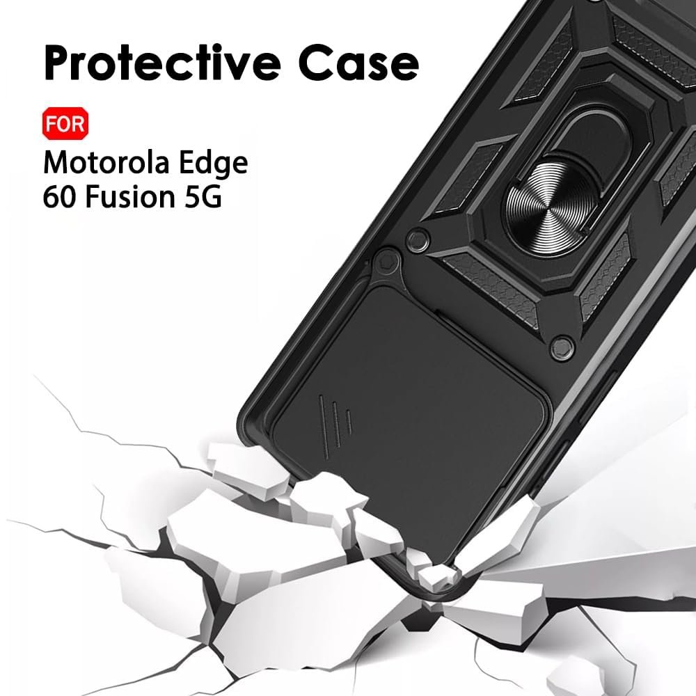 Luxe® Back Cover for Motorola Edge 60 5G / Motorola Edge 60 Fusion 5G | D10 Tough Armor Case | Sliding Camera Shield | 360° Protection | Kickstand Ring Holder | Military-Grade Shockproof Bumper Case - Image 5