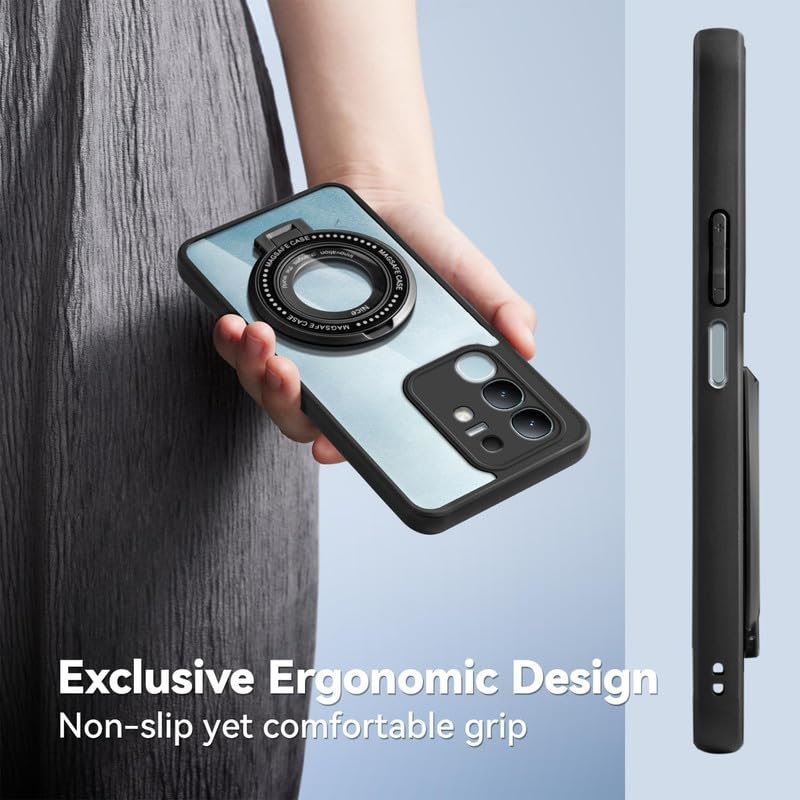 Mr. Case Back Cover for Vivo T4x 5G with Transparent Back & Kickstand | Clear Hard Back with Silicone Frame - Black - Image 5