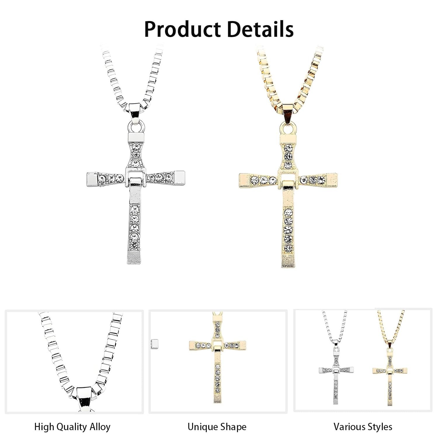 2 Cross Chains for Men, Holy Cross Pendant Necklace Set, Jesus Cross Chain, Christian Jewelry Gift, Accessories (Silvery+Golden) - Image 3