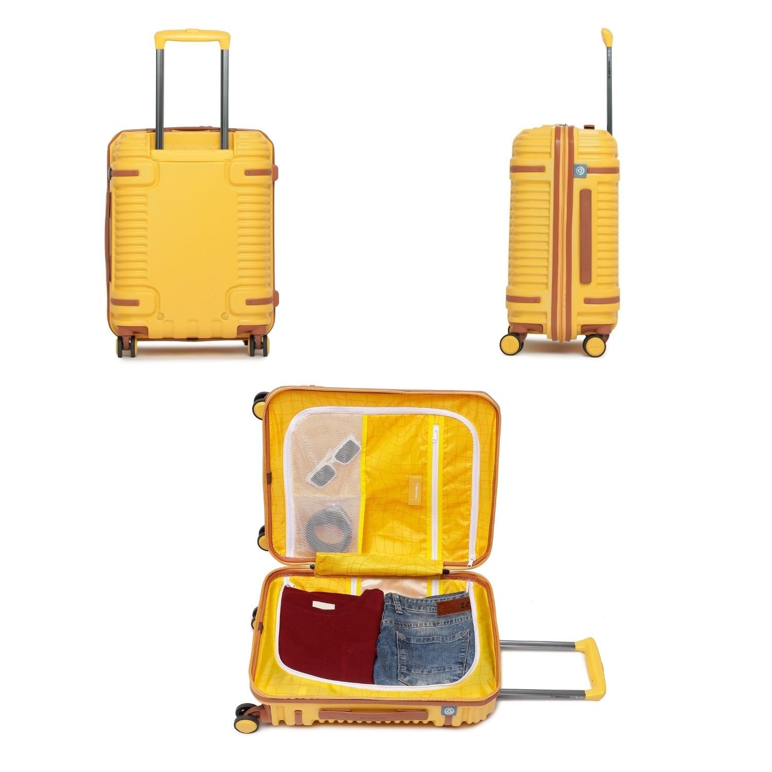 uppercase Ridge Trolley Bag (Small) 55Cms|Hardsided Polycarbonate Cabin Luggage|8 Spinner Wheel Eco Trolley Bag With Tsa Lock & Anti Theft Zippers|Suitcase For Men&Women|2000 Days Warranty (Yellow) - Image 2