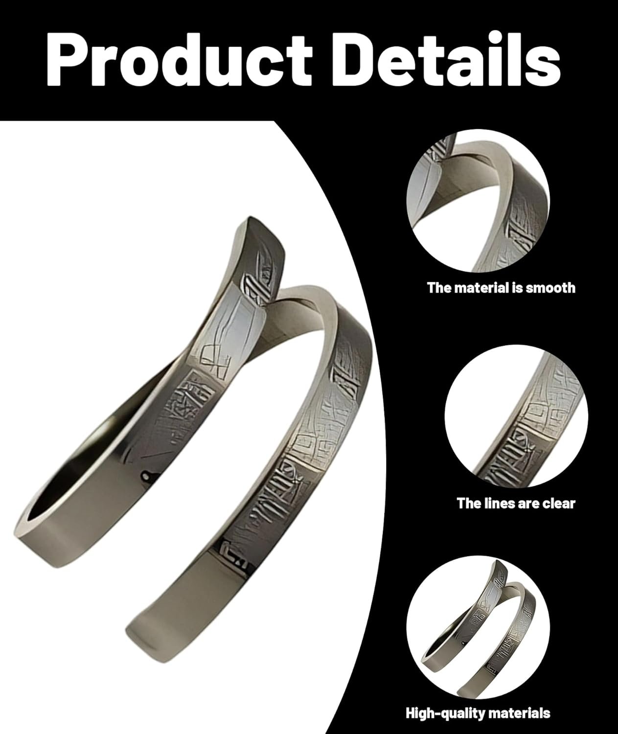 Islamic Ring for Men, Adjustable Black Ring for Everyday Wear and Formal Occasions, Sleek Design and Comfortable Fit for All Hand Sizes, Stainless Steel Designe Amulet Opened Cuff Fashion Adjustable - Image 3