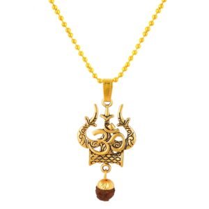 Fashion Frill Golden Trishul With Damru Lord Shiva Chain Pendant For Men Boys Spiritual Lord Shiva Trishul And Damru Religious Chain Pendant For Men Women Boys Girls Jewellery