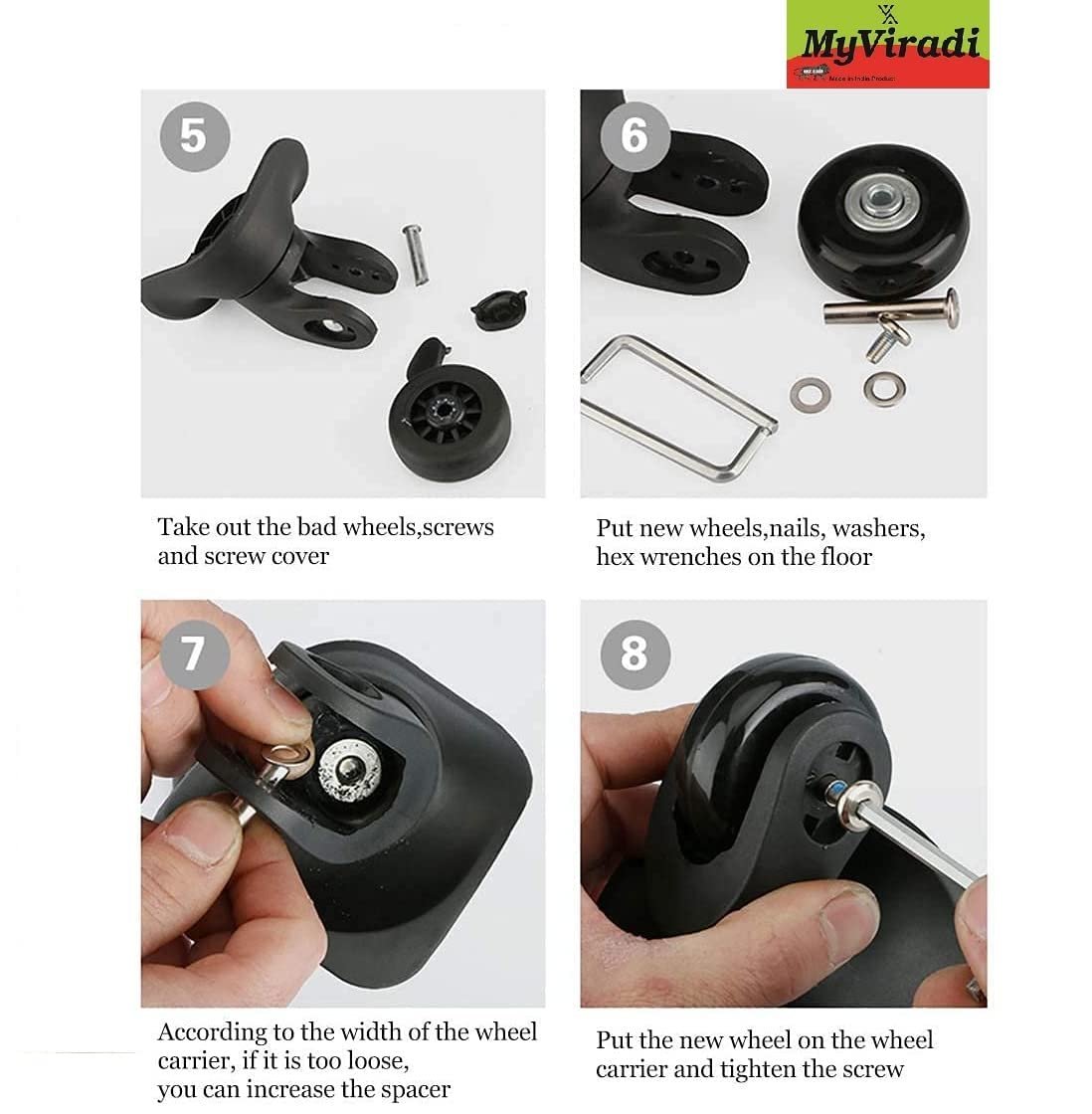 Luggage Wheel,Handle,Lock Only for Replacement and Repair for VIP, Safari, Skybag, Amrican Tourister Suitcases Luggage Part (4.5 CM For 8 Wheeler (8 Pcs)) - Image 3