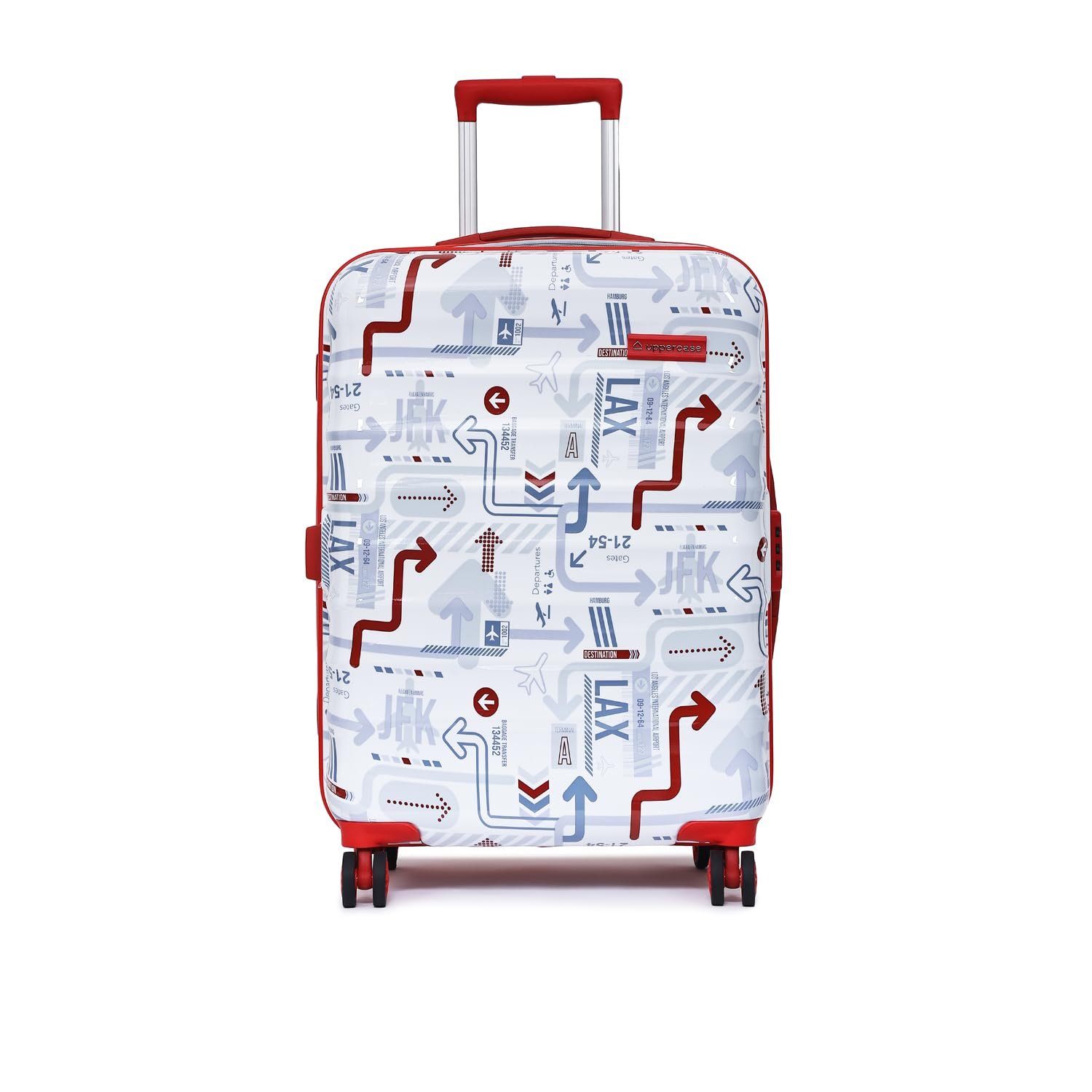 uppercase Polyester Jfk Duo|Inline Trolley Bag Set Of 2 (Small,Medium)|Hardshellsided Luggage|8 Wheel Cabin&Check-In Inline Trolley Bag|Combination Lock|Suitcase For Unisex|(White&Red),H-65.5 cms - Image 2