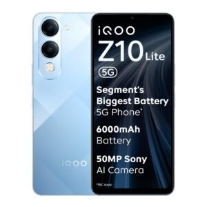 iQOO Z10 Lite 5G (Titanium Blue, 6GB RAM, 128GB Storage) | 6000 mAh Battery | Dimensity 6300 5G Processor with 433K+* AnTuTu Score | IP64 Rated & Military Grade Shock-Resistance