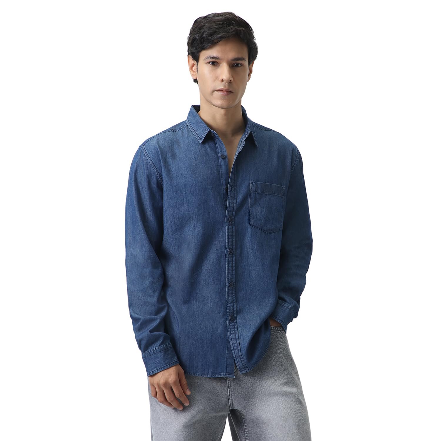 Urbano Fashion Men's Regular Fit Full Sleeve Solid Denim Shirt