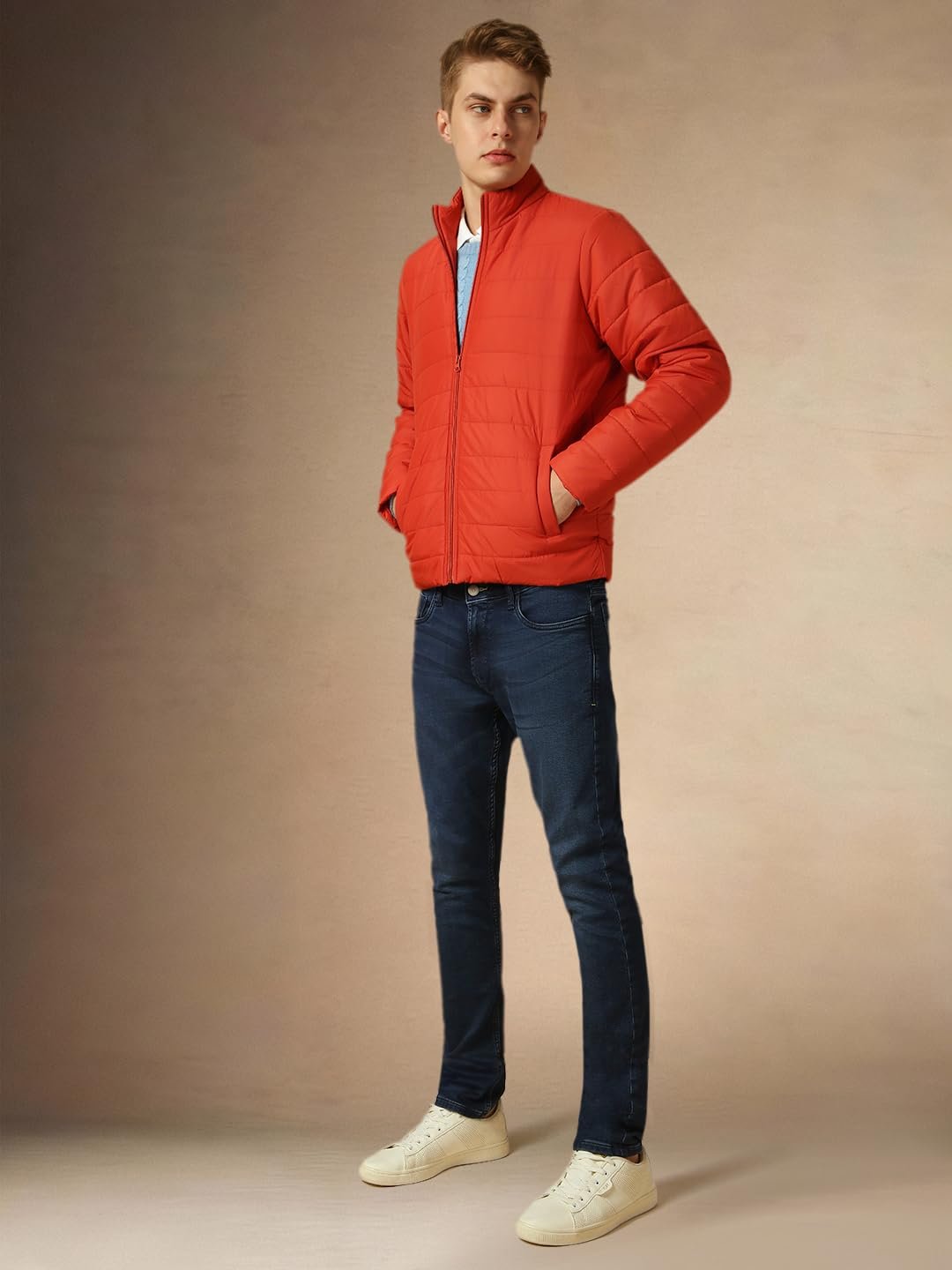 Dennis Lingo Men Rust Solid Regular Fit Full Sleeve Mock Collar Padded Jacket - Image 6