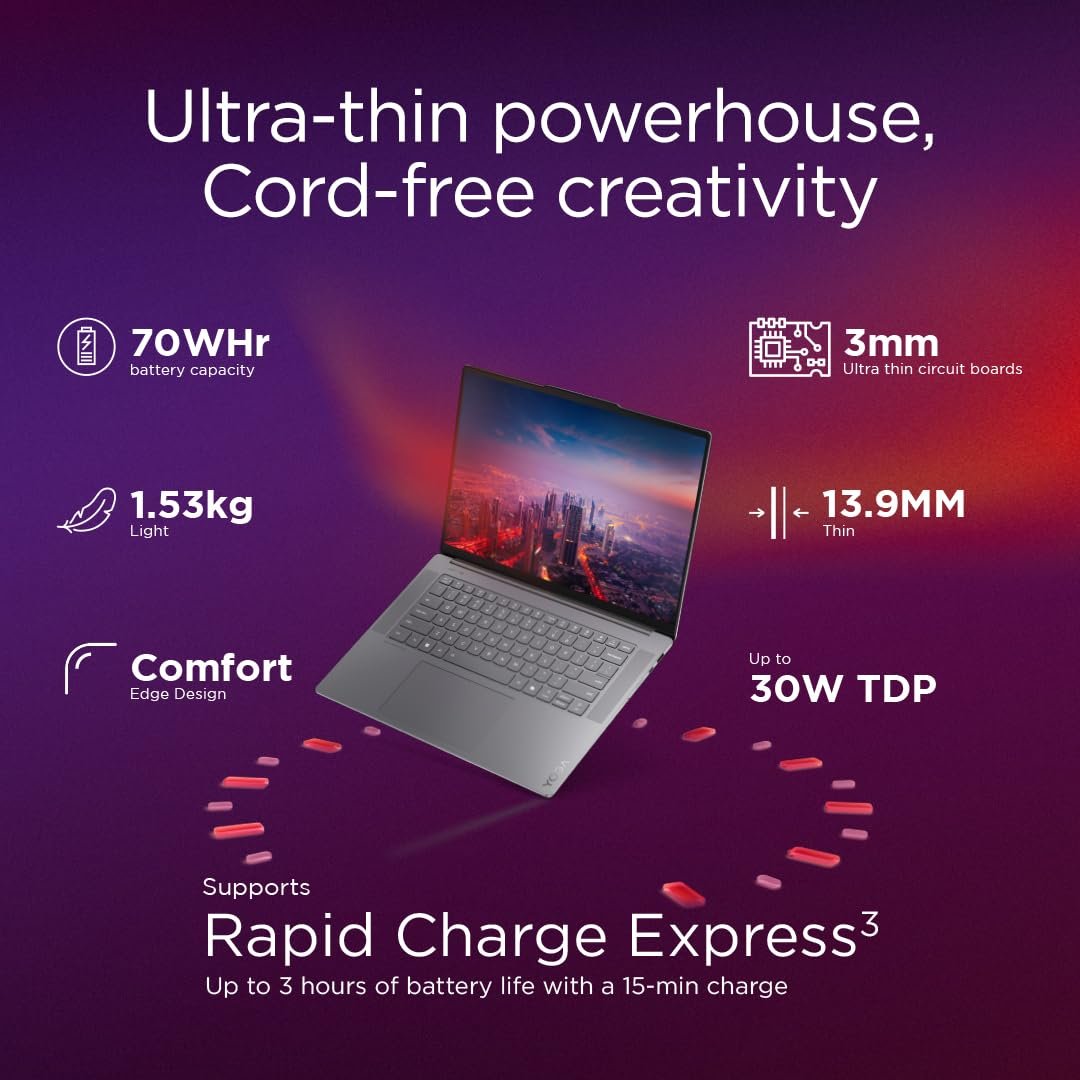 (Refurbished) Lenovo Smartchoice Yoga Slim 7 Aura Edition, Intel Core Ultra 7 258V, 47 Tops, Copilot+ AI PC, 32GB RAM, 1TB SSD, 15"(38.86cm), Windows 11, MS Office Home 2024, Grey, 1.53Kg, 83HM004NIN, AI Laptop - Image 4