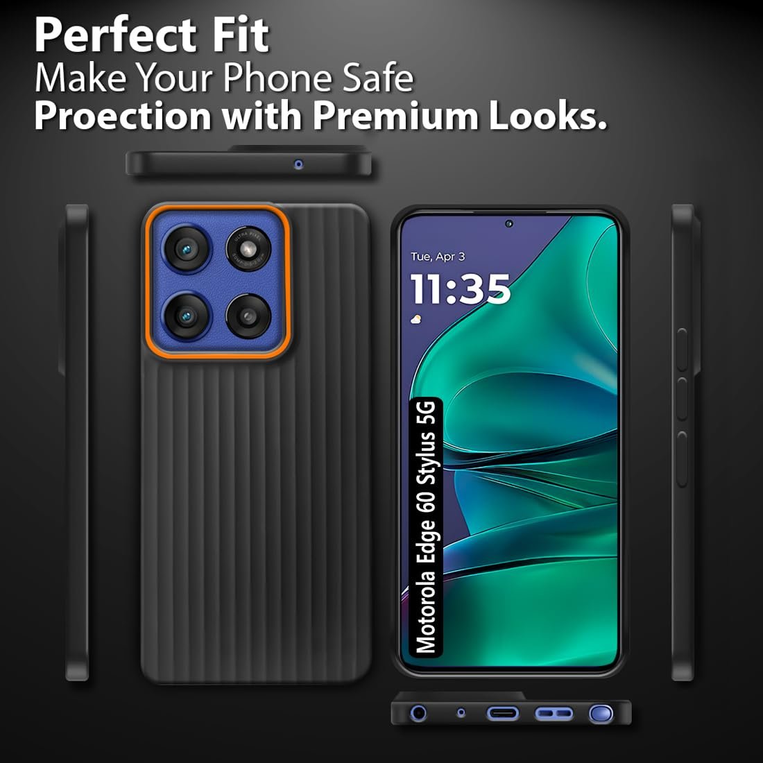 Fashionury Ring Line Beam Design Back Case for Motorola Moto Edge 60 Stylus 5G | Ring Line Camera Protection | Vertical Beam Bump Protection | Rubberised Back Case for Motorola Edge 60 Stylus (Black) - Image 4