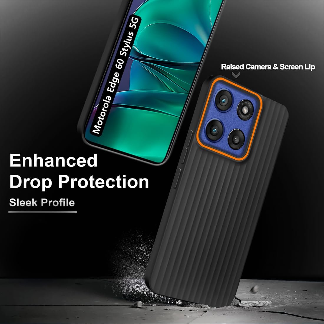 Fashionury Ring Line Beam Design Back Case for Motorola Moto Edge 60 Stylus 5G | Ring Line Camera Protection | Vertical Beam Bump Protection | Rubberised Back Case for Motorola Edge 60 Stylus (Black) - Image 5