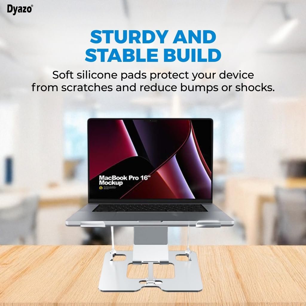 Dyazo 2 in 1 Adjustable Laptop Stand with Mobile Holder | Ergonomic, Foldable & Ventilated Riser Fits Upto 15.6 Inch Laptops | Compatible for MacBook, HP, Dell, Acer, Lenovo & Other Notebooks - Image 5