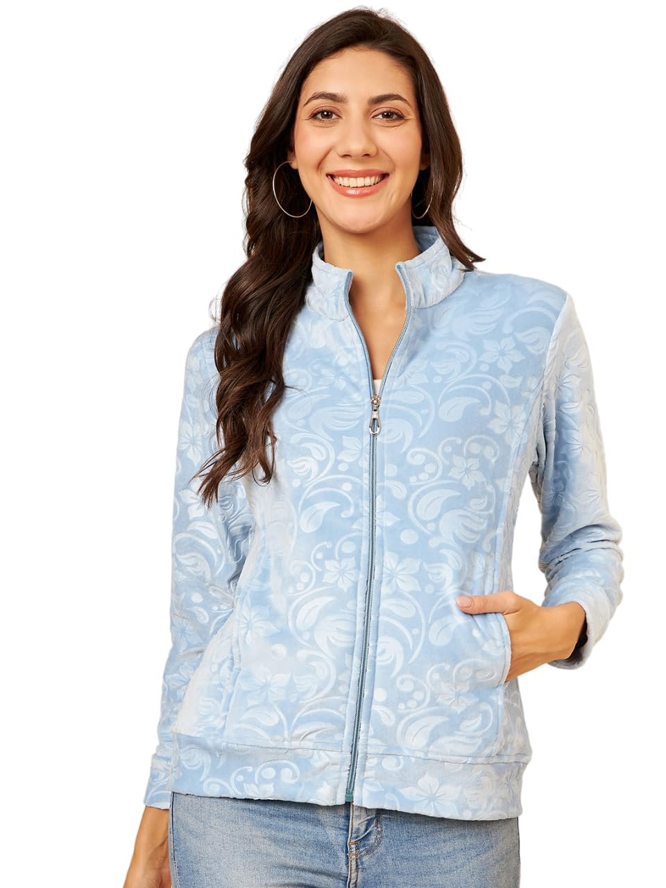 Modeve Floral Printed Stand Collar Lightweight Tailored Jacket