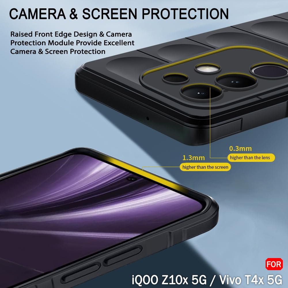 TheGiftKart Liquid Silicon Back Cover Case for iQOO Z10x 5G / Vivo T4x 5G | ShockProof Military Grade Protection | Micro-Fibre Cloth On Inner Side | Built-In Anti-Slip Grip for Back Cover (TPU, Black) - Image 6