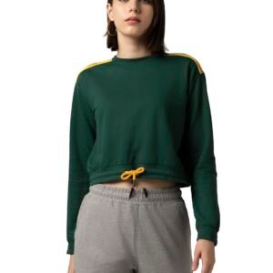 FYLTR Women’s Terry Crop Top – Full Sleeve | Elasticated Waist & Cuff | Boxy Fit | Stripe Detailing | Tops for Women Western | Women t Shirt