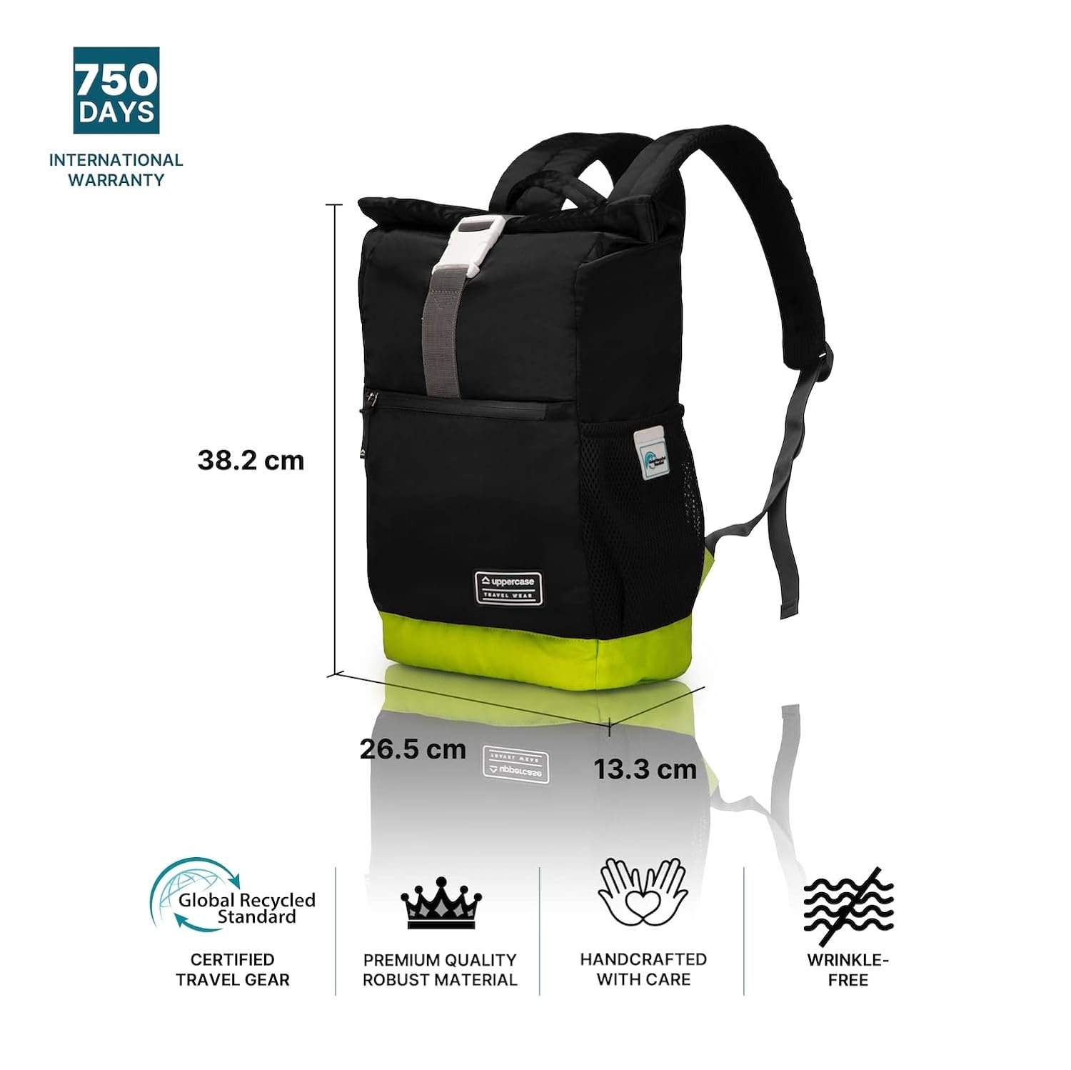 uppercase 14 Ltrs Medium (14.6 Inch) Laptop Backpack 2100EBP1 Roll Top Office College 3x More Water Repellent Sustainable Bags With Rainproof Zippers For Unisex - Image 5