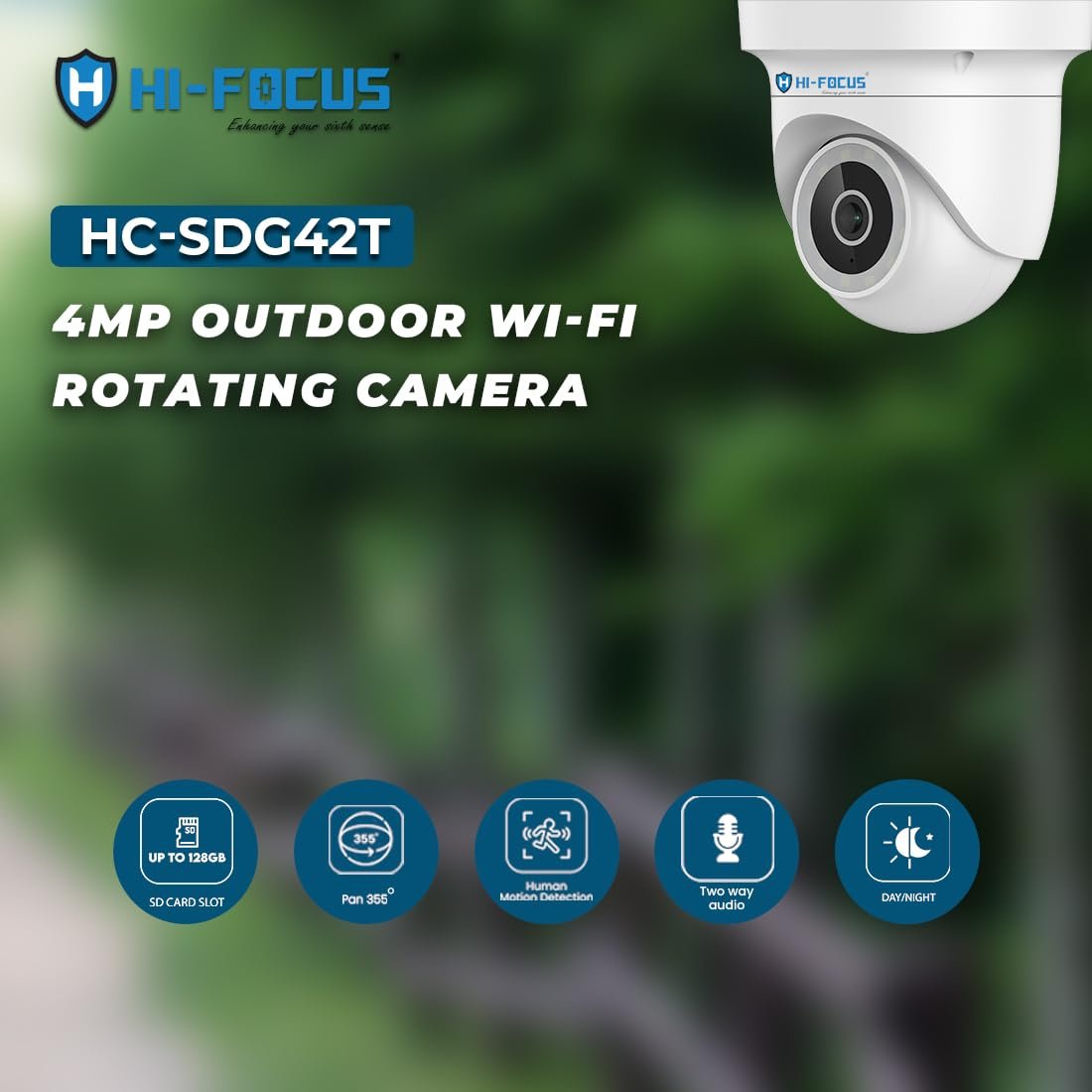 HIFOCUS 4MP WiFi Outdoor Smart Dome Camera,Motion Detection, 2-Way Audio, Rotating Pan from app,Remote Viewing via Mobile App, Cloud Storage Supported - Image 2