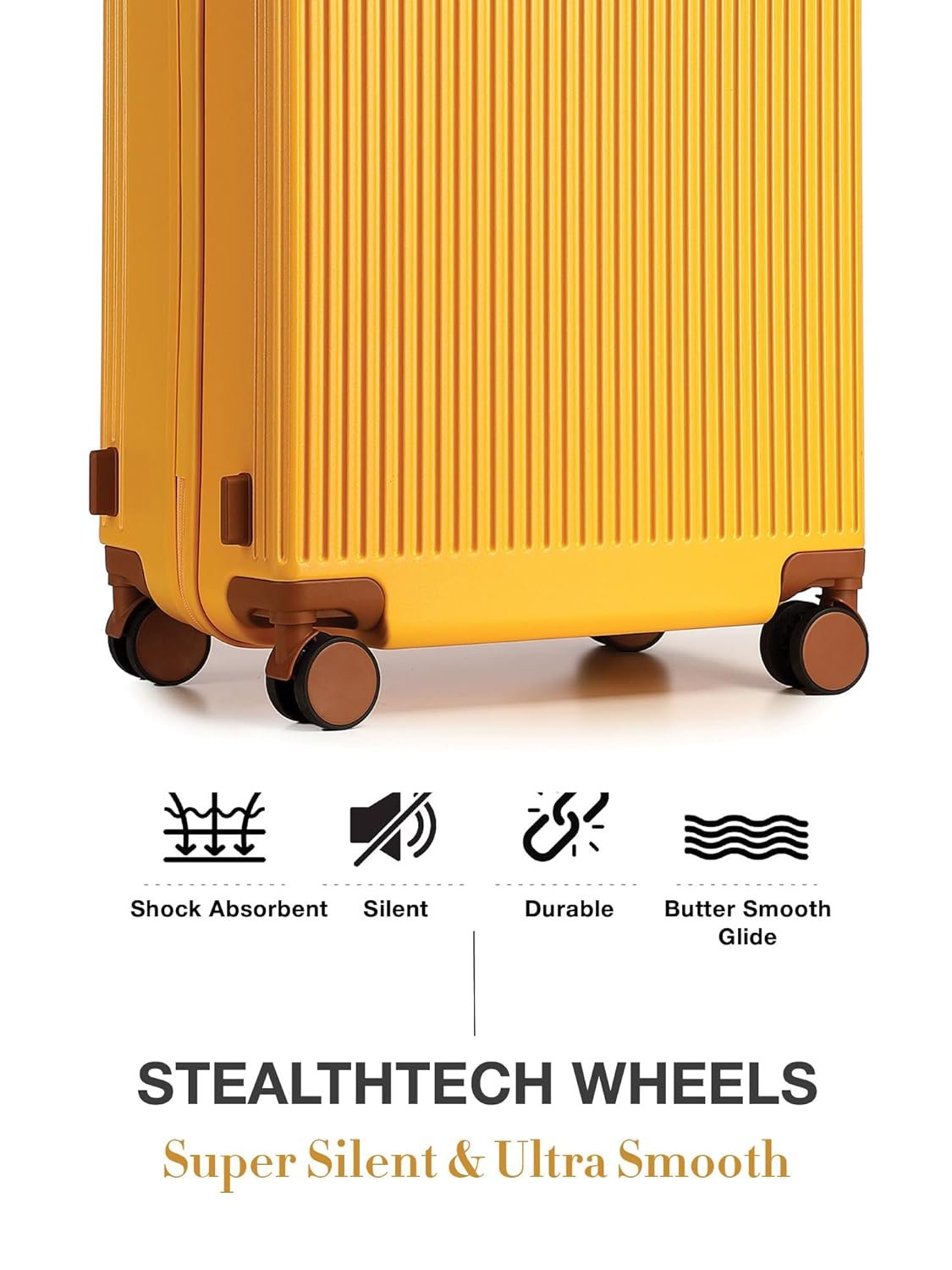 FUR JADEN The Aviator 65cm German Polycarbonate Travel Luggage Check-in Suitcase with 8 StealthTech Silent Shock Absorbing Wheels, TSA Lock & Aerospace Grade Wide Handle (Sunflare, Check-in 24") - Image 3