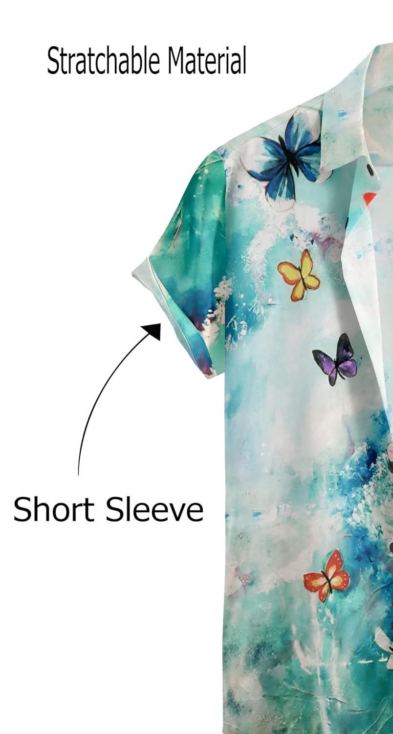 Watercolor Butterfly Print Mens Regular Fit Shirt, Short Sleeve, Summer Beach Style, Casual Hawaiian Pattern - Image 4