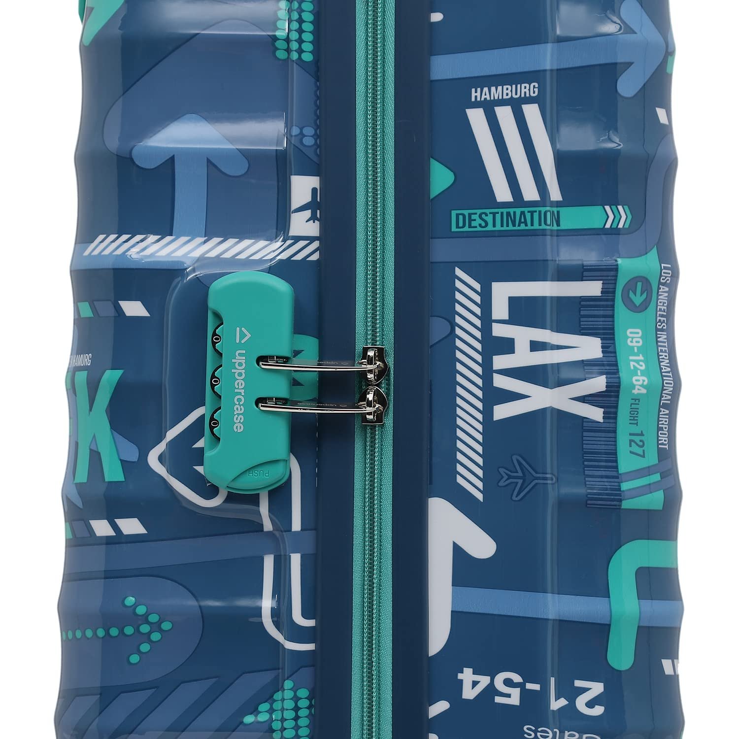 uppercase JFK (Small) 56cms | Hardsided Cabin Trolley Bag for Travel |Eco Polycarbonate Printed Luggage |Combination Lock|8 Spinner Wheel Trolley Bag |Suitcase for Men & Women |(Denim Blue) - Image 7