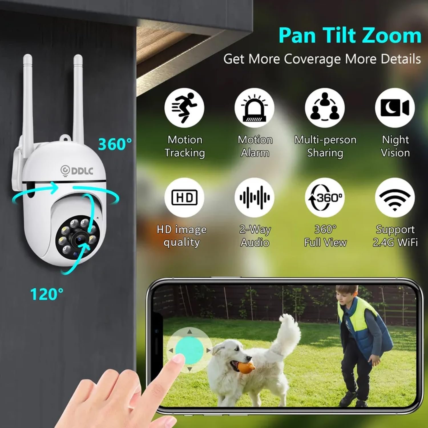 DDLC Indoor Camera Wireless, Security Camera WiFi & 2.4ghz, 1080p Security Cameras Wireless Outdoor/Indoor Full Color Day and Night, Motion Detection, Dome Surveillance Cameras 360° View (Mini ptz) - Image 3