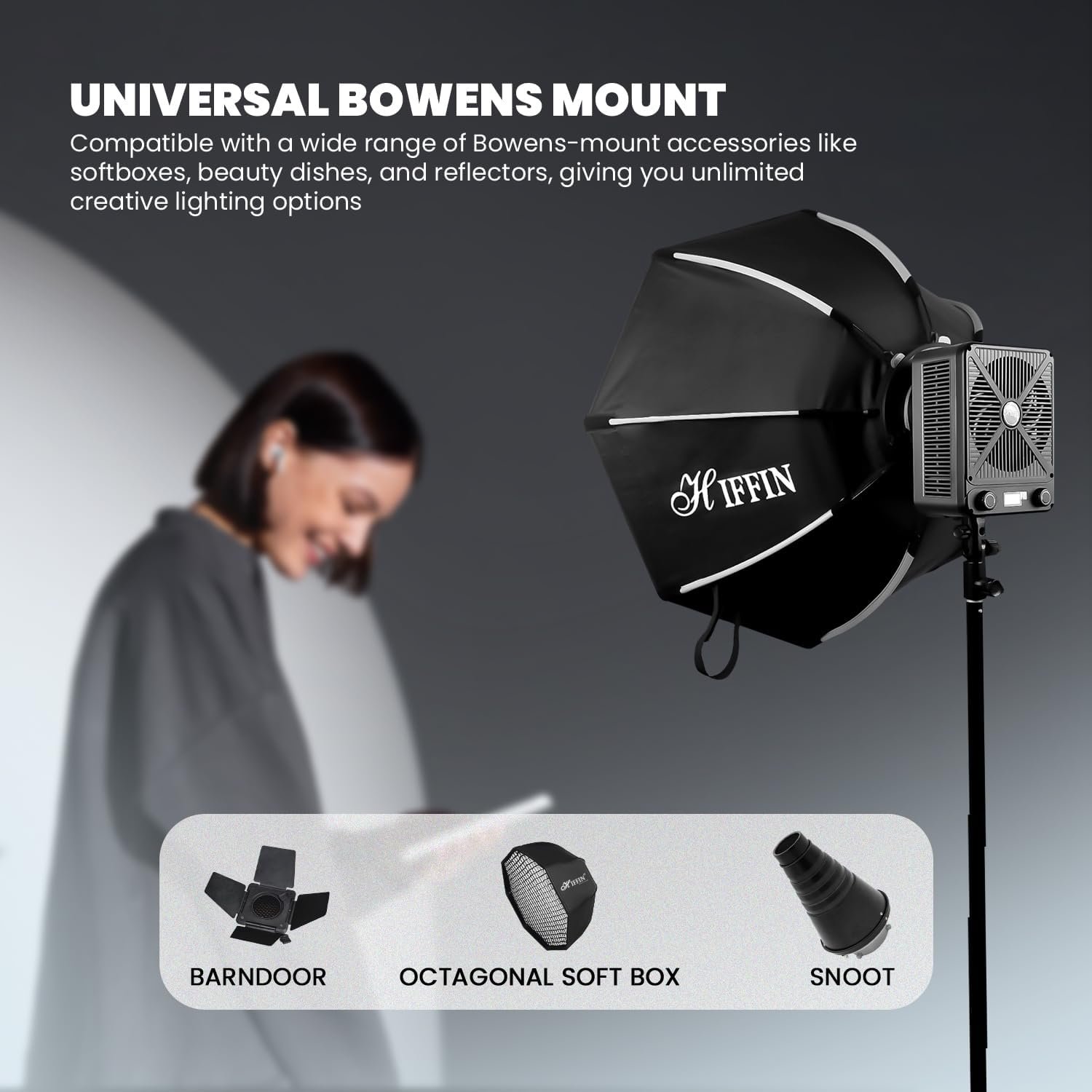HIFFIN HF-250PRO Wonder Series 250W LED Studio Light | 17,800lm High Brightness | CRI 95+ | CCT 2700K-6500K | Bowens Mount | App Control | Professional Lighting Videography & Studio Setups - Image 5