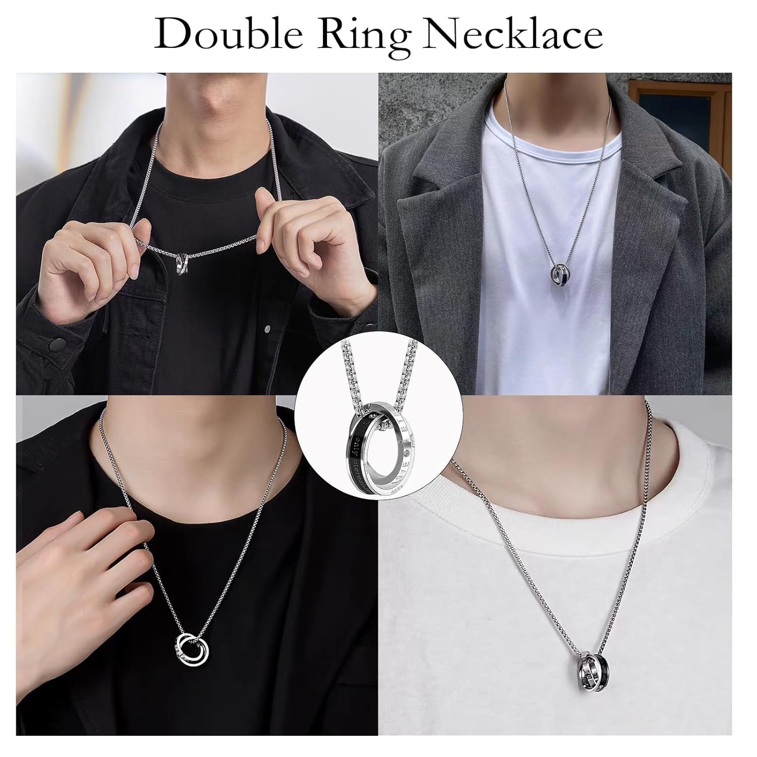 Silver Chain For Man, Anti Tarnish Double-Ring Pendant Necklace, Stylish Accessories For Men, Locket For Men Stylish Suitable For Gift For Valentine'S Day And Anniversaries, Length 60cm - Image 7