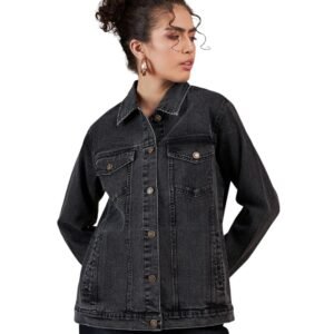 SASSAFRAS Women Washed Denim Oversized Jacket