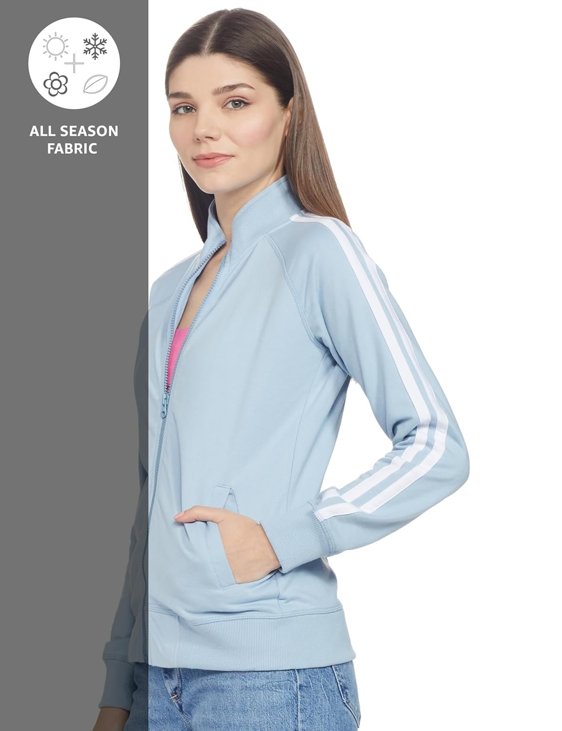 Amazon Brand - Symbol Women Cotton Blend High Neck Full Zipper Regular Fit Sweatshirt - Image 3