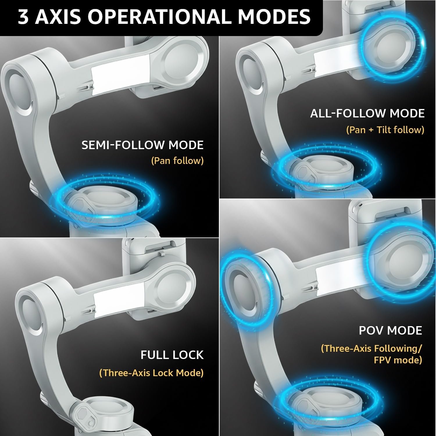 Amazon Basics 3-Axis Smartphone Gimbal Stabilizer with AI Face & Body Tracking | Foldable Design | Adjustable Fill Light | 8 Hr Battery | iPhone, Android Compatible | Perfect for travel/vlogging, Grey - Image 4