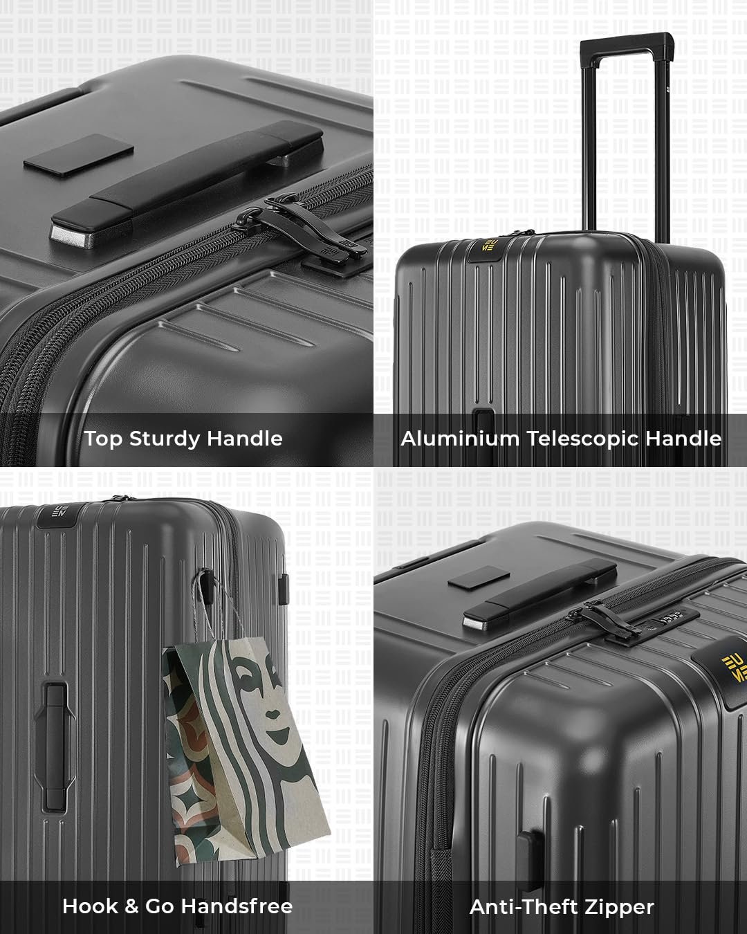 EUME Trunk Check in Trolley Bags for Travel Medium Size | 66cm to 74cm Expandable Trolley Bag | Polycarbonate 8 Silentrun Spinner Wheels Suitcase | Premium Trolley Bags for Travel (Volcanic Grey) - Image 8